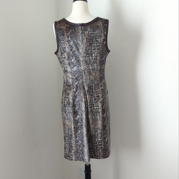 Rozae Nichols Womens Dress Large Snake Reptile Python Shift Leather Trim Classy - Picture 4 of 7